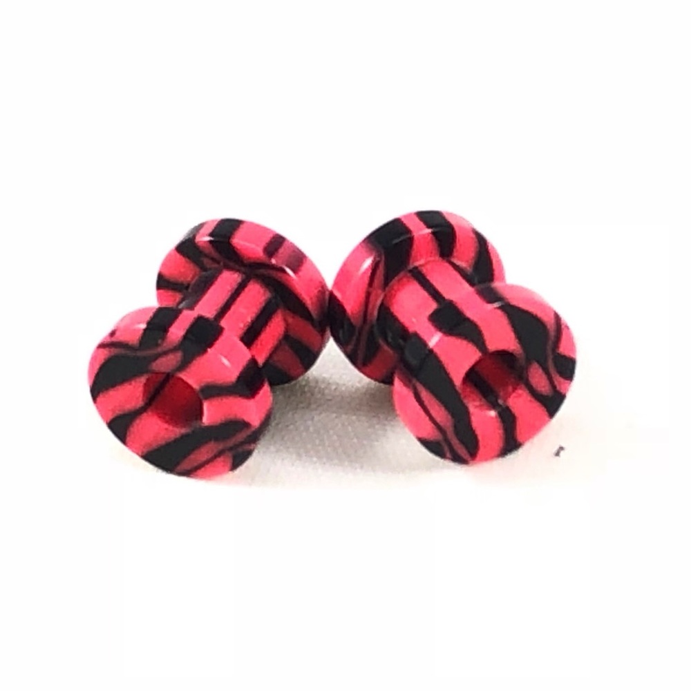 00-0-2-4g Pink & Black Acrylic Ear Gauge Tunnels